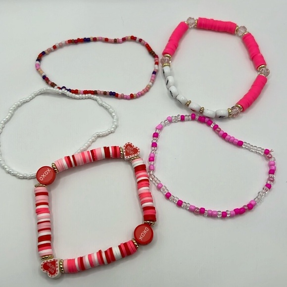 5PC Kiss Me Pink Valentine Bracelet Stack - Picture 2 of 4